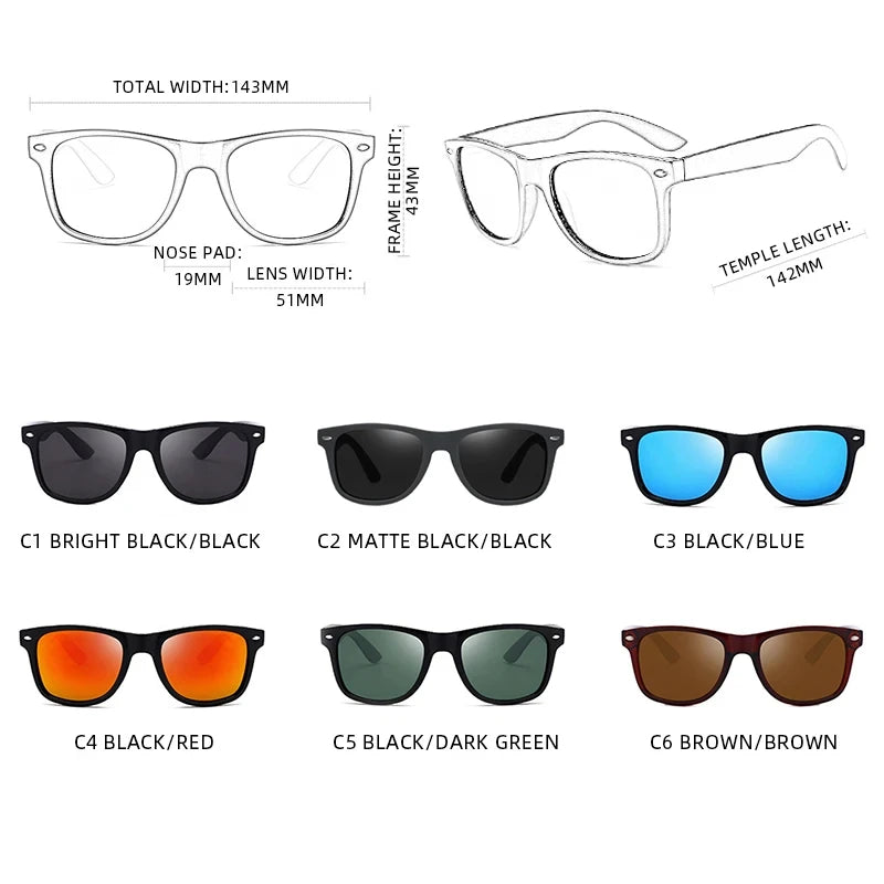 Lunettes de soleil polarisées carrées classiques pour hommes et femmes, rétro noires, mode été, Anti éblouissement, nuances de conduite